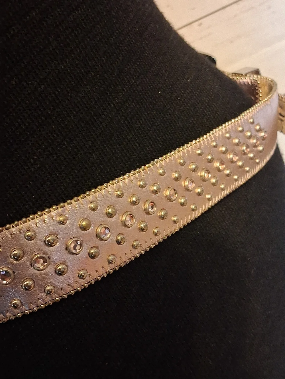 Studded Metallic Rosegold Pink Western Belt with Ornate Buckle 29 To 33 Inches